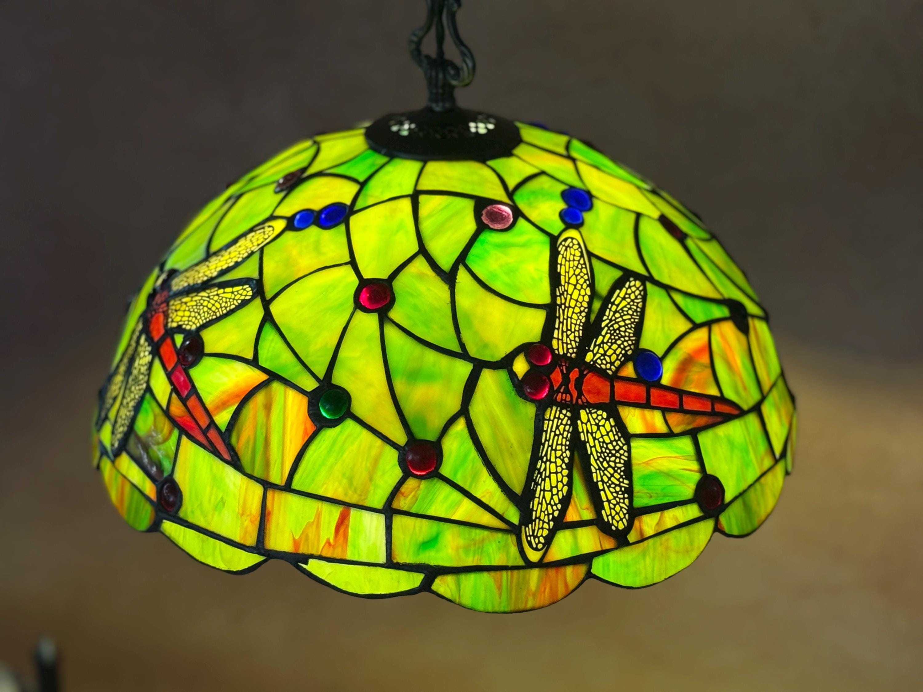 Scarlett Tiffany Dragonfly Stained Glass Pendant Lamp 14in Multicolor