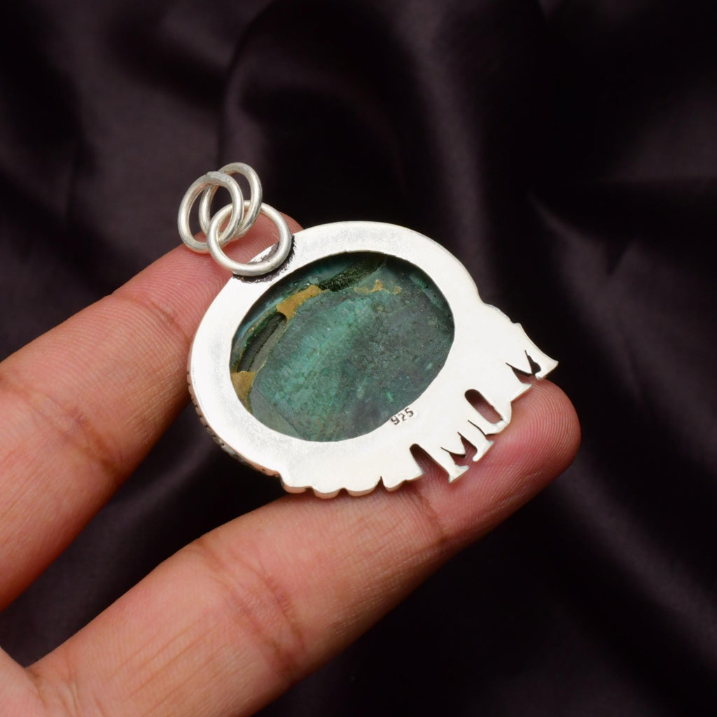 EkkJewels Handmade Malachite Gemstone Pendant Necklace, 925 Sterling Silver MOM Charm