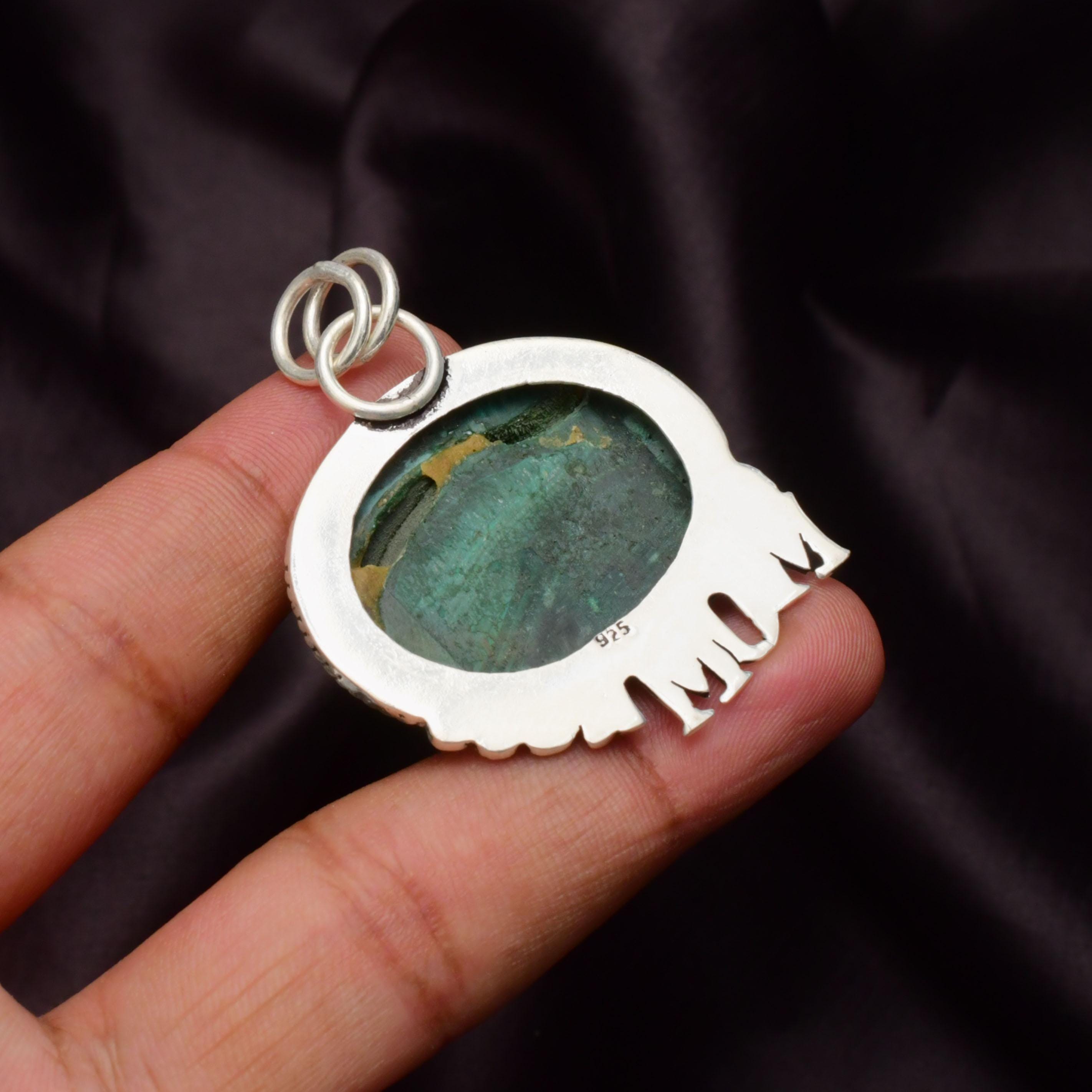 EkkJewels Handmade Malachite Gemstone Pendant Necklace, 925 Sterling Silver MOM Charm