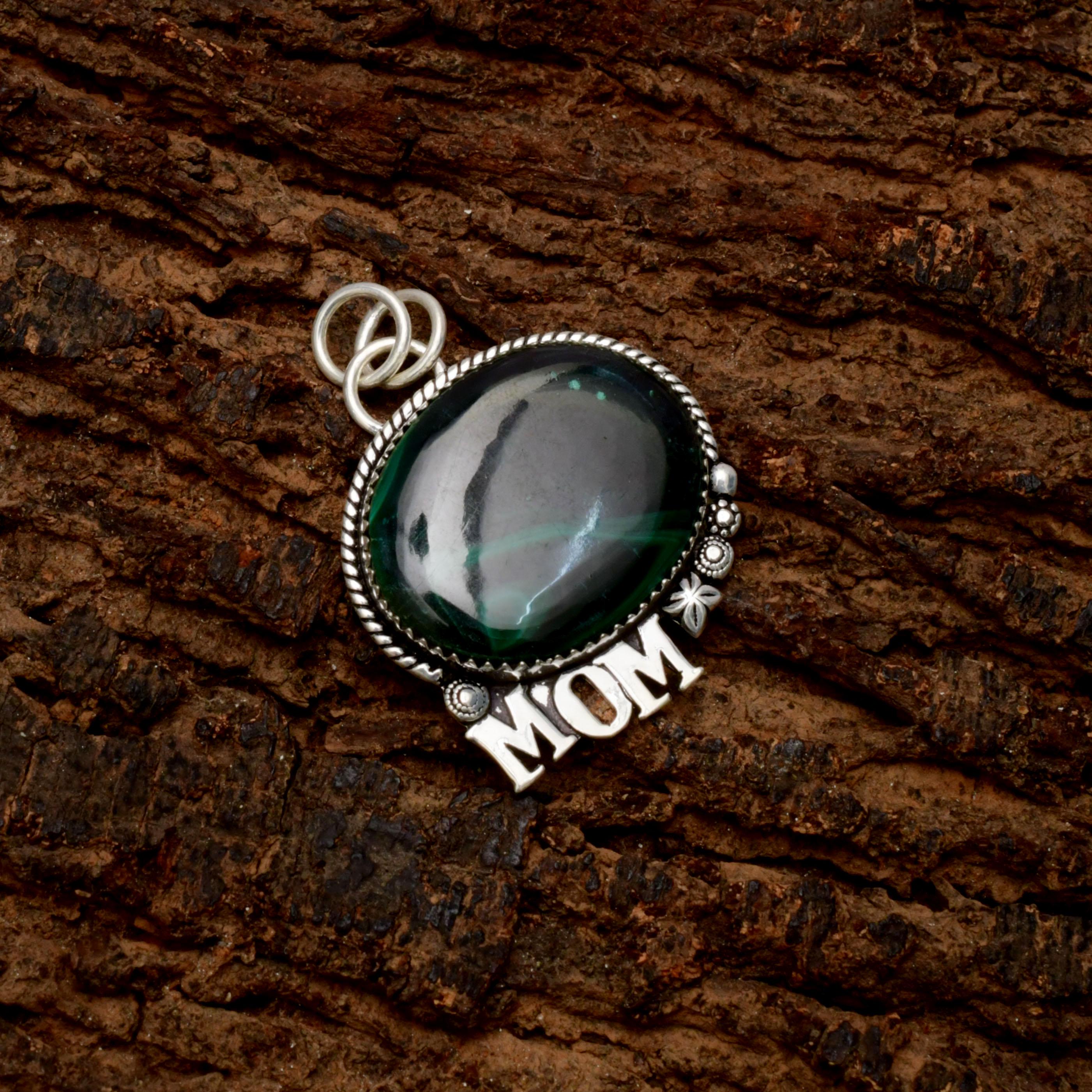EkkJewels Handmade Malachite Gemstone Pendant Necklace, 925 Sterling Silver MOM Charm