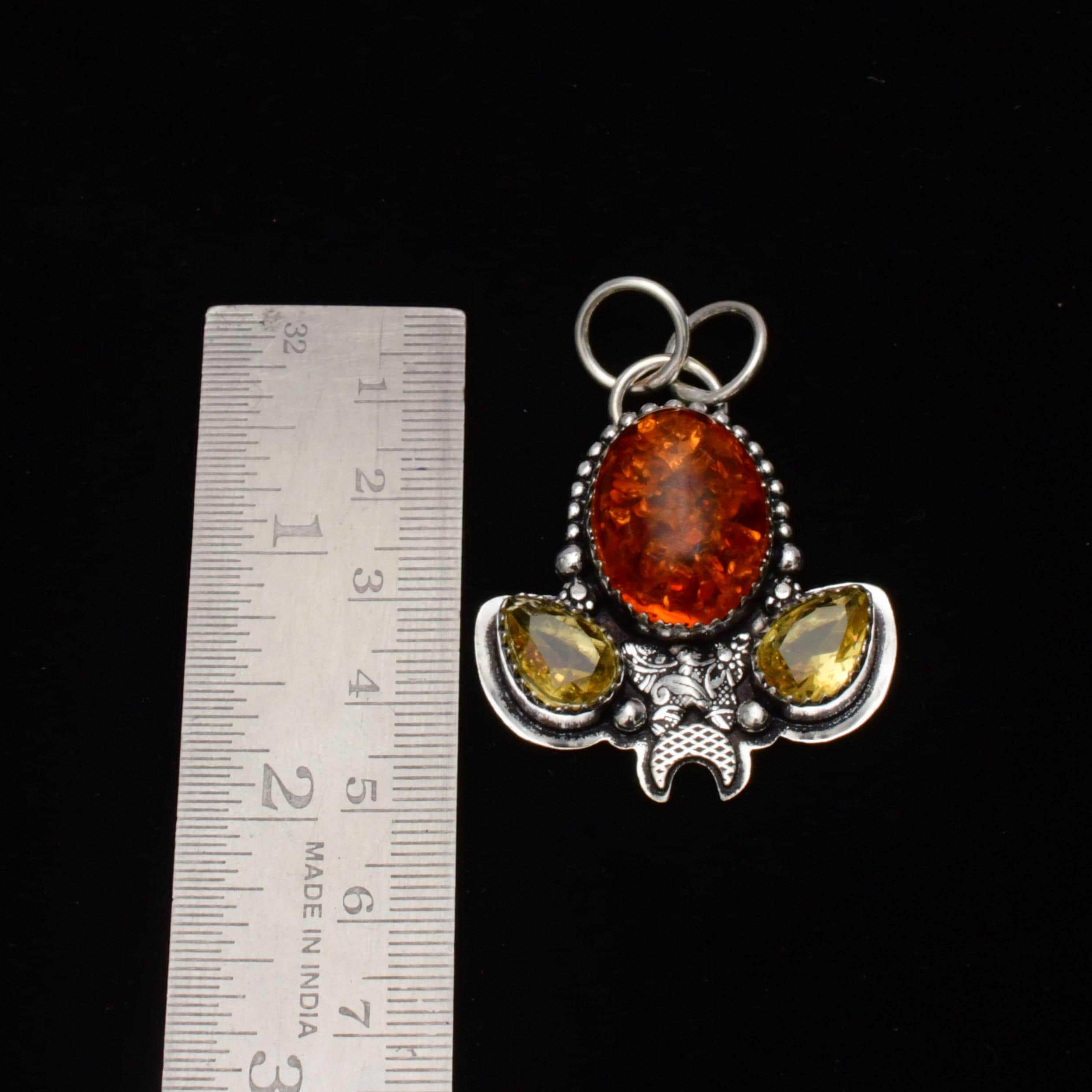 EkkJewels Baltic Amber 925 Sterling Silver Pendant Necklace Handmade Gemstone