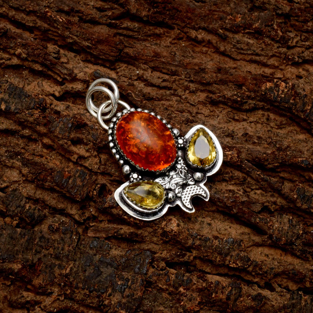 EkkJewels Baltic Amber 925 Sterling Silver Pendant Necklace Handmade Gemstone