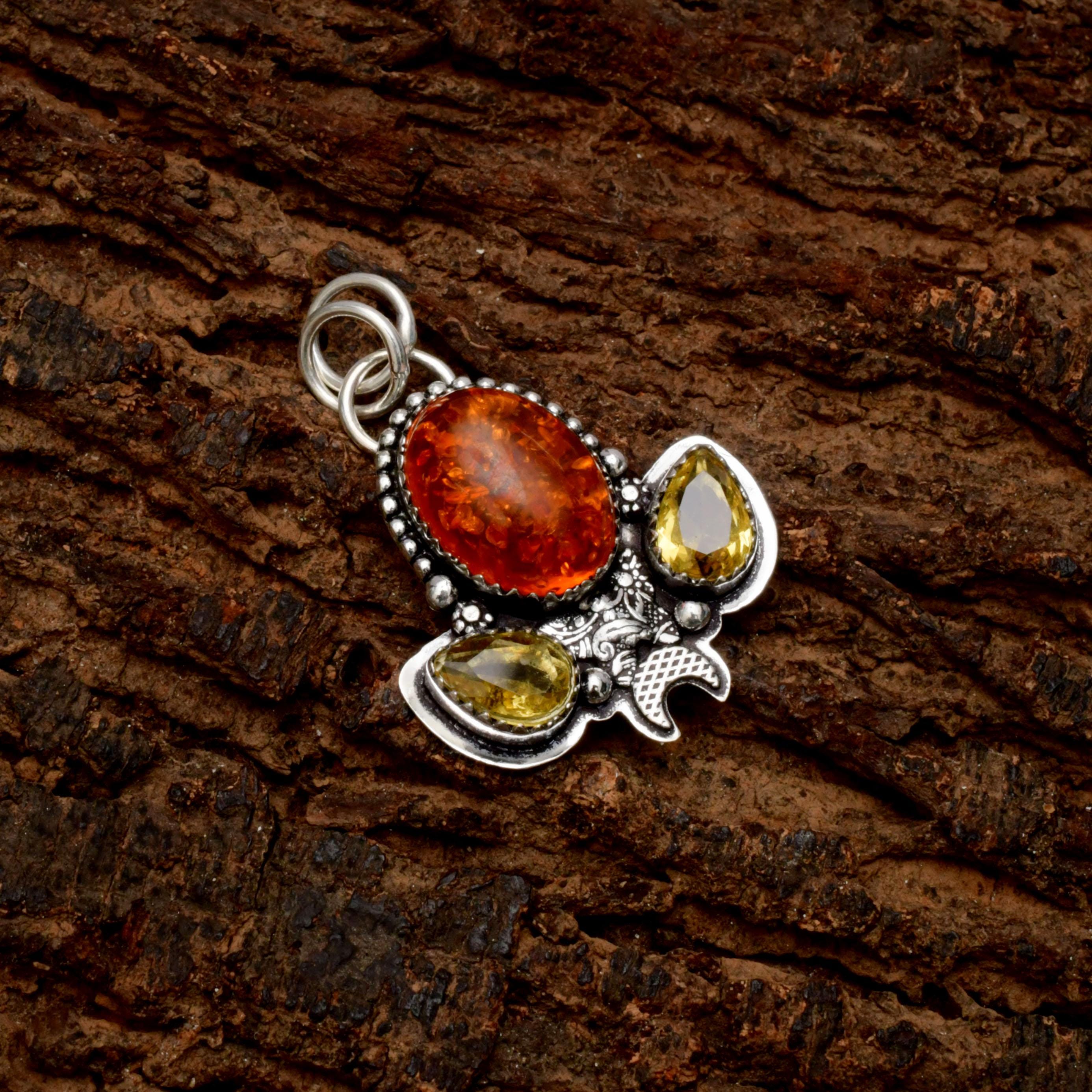 EkkJewels Baltic Amber 925 Sterling Silver Pendant Necklace Handmade Gemstone