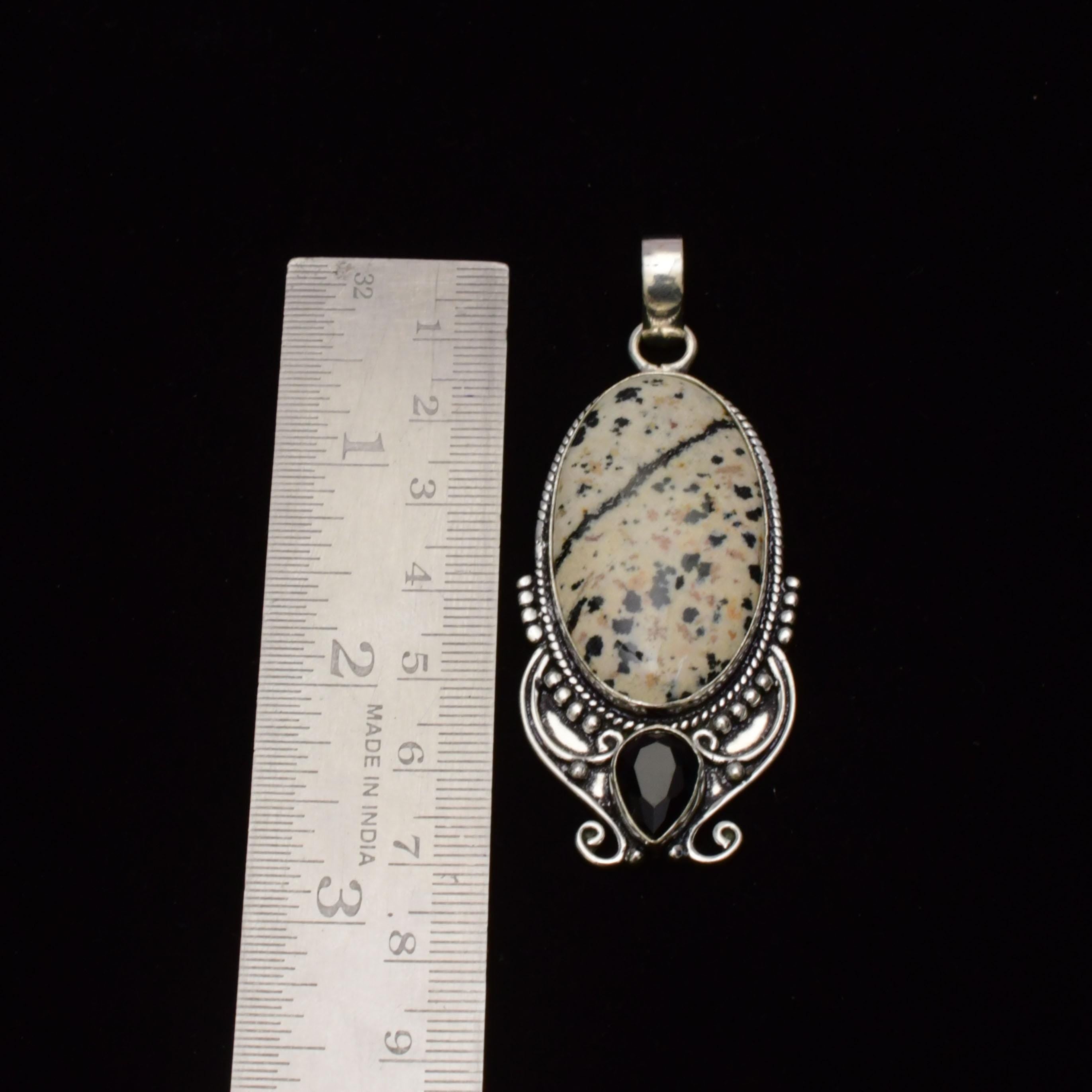 EkkJewels Dalmatian Jasper 925 Sterling Silver Pendant Necklace - Handmade