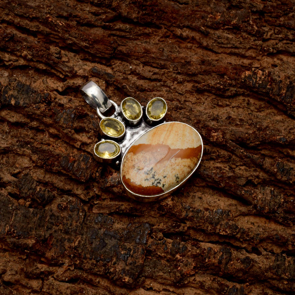 EkkJewels Picture Jasper Pet Paw Pendant Necklace 925 Sterling Silver 1.8in
