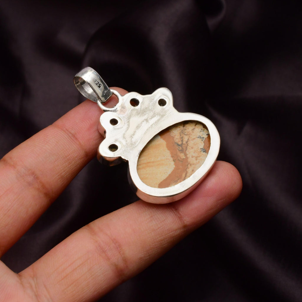 EkkJewels Picture Jasper Pet Paw Pendant Necklace 925 Sterling Silver 1.8in