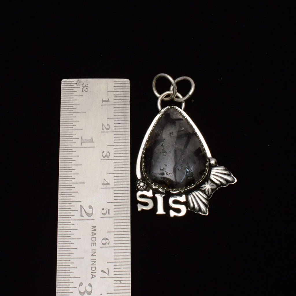 EkkJewels Handmade Black Rutile Gemstone Sis Pendant 925 Sterling Silver