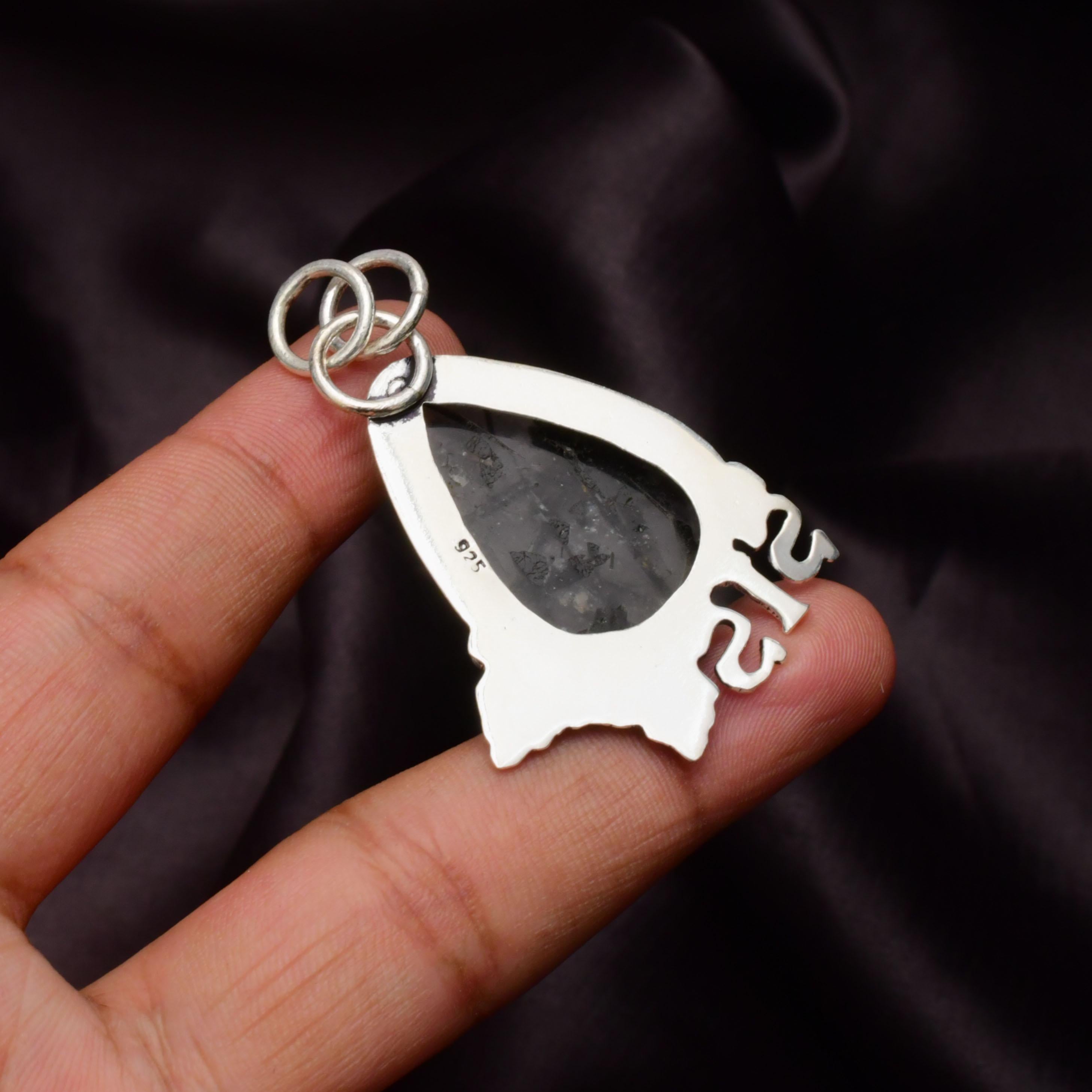 EkkJewels Handmade Black Rutile Gemstone Sis Pendant 925 Sterling Silver