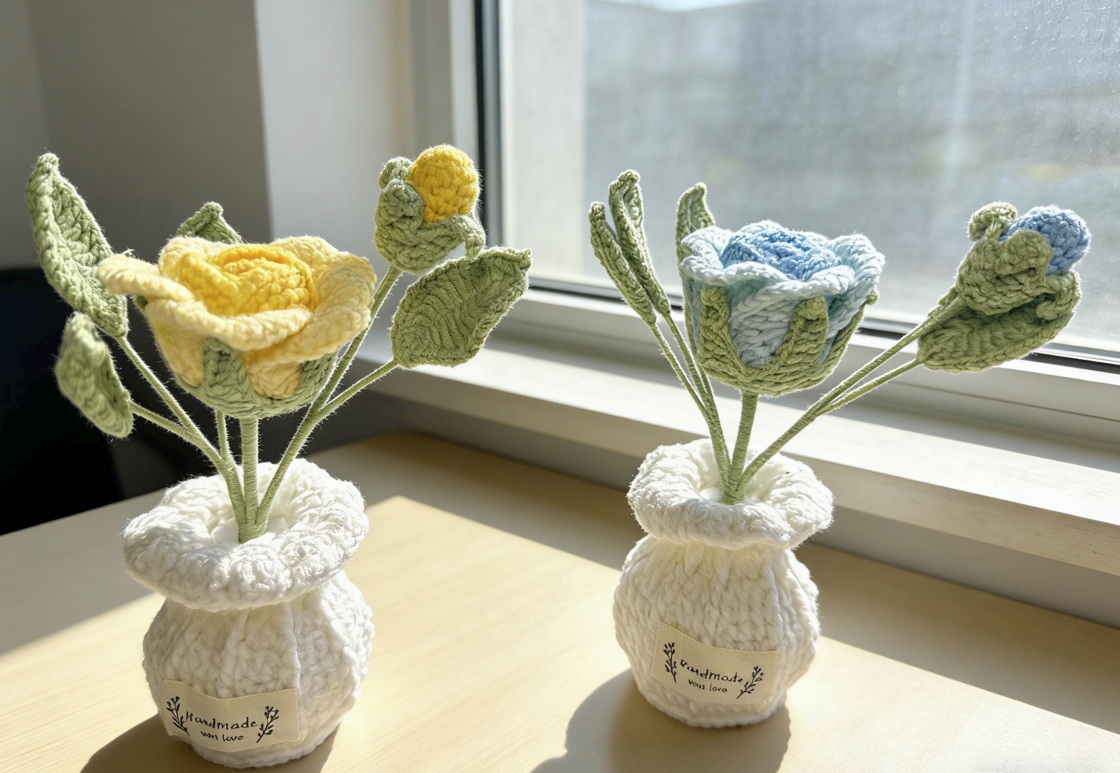 CrochetRecipe Handmade Crochet Rose Bouquet Vase Personalized Gift 7in