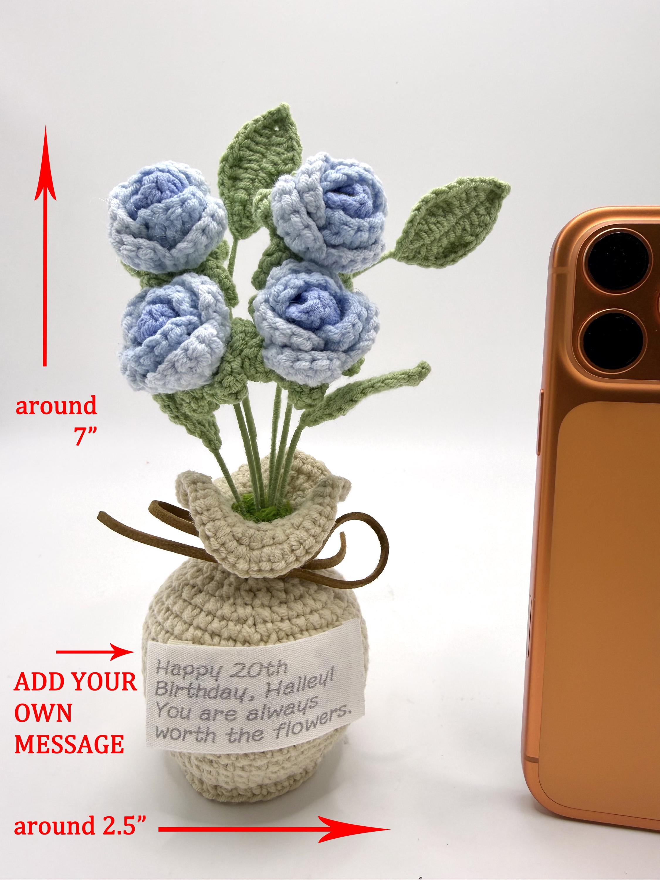 CrochetRecipe Handmade Crochet Rose Bouquet Vase Personalized Gift 7in