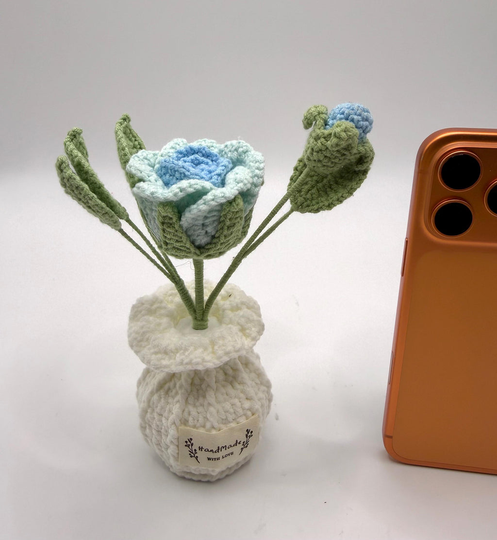 CrochetRecipe Handmade Crochet Rose Bouquet Vase Personalized Gift 7in