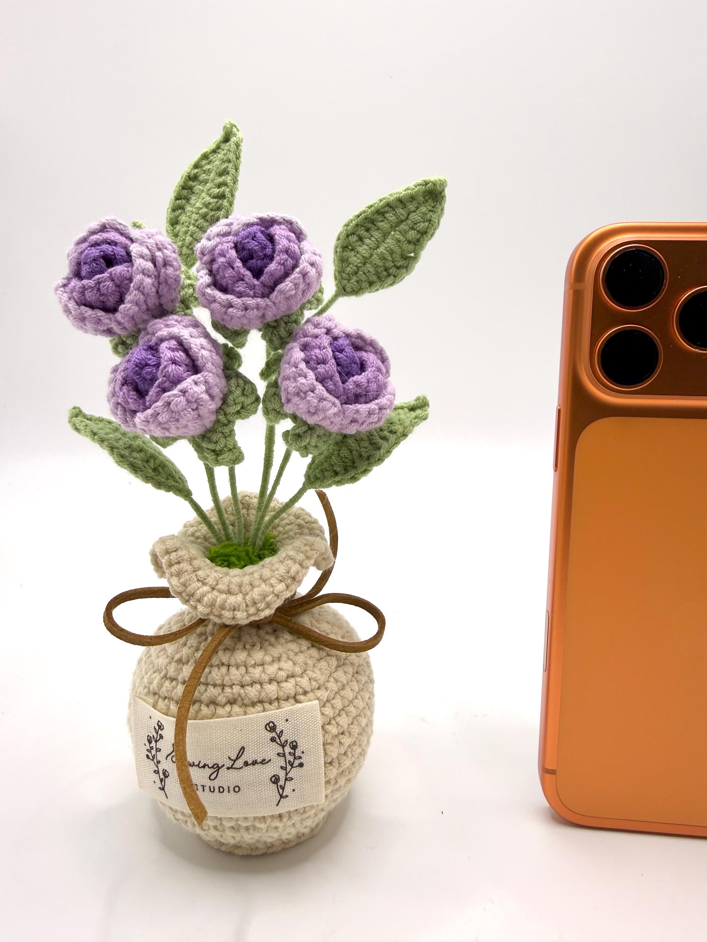 CrochetRecipe Handmade Crochet Rose Bouquet Vase Personalized Gift 7in