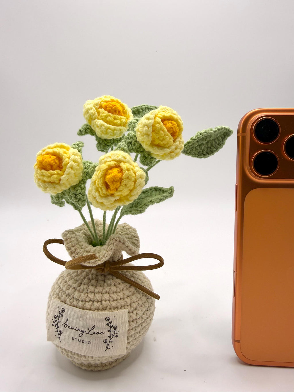 CrochetRecipe Handmade Crochet Rose Bouquet Vase Personalized Gift 7in
