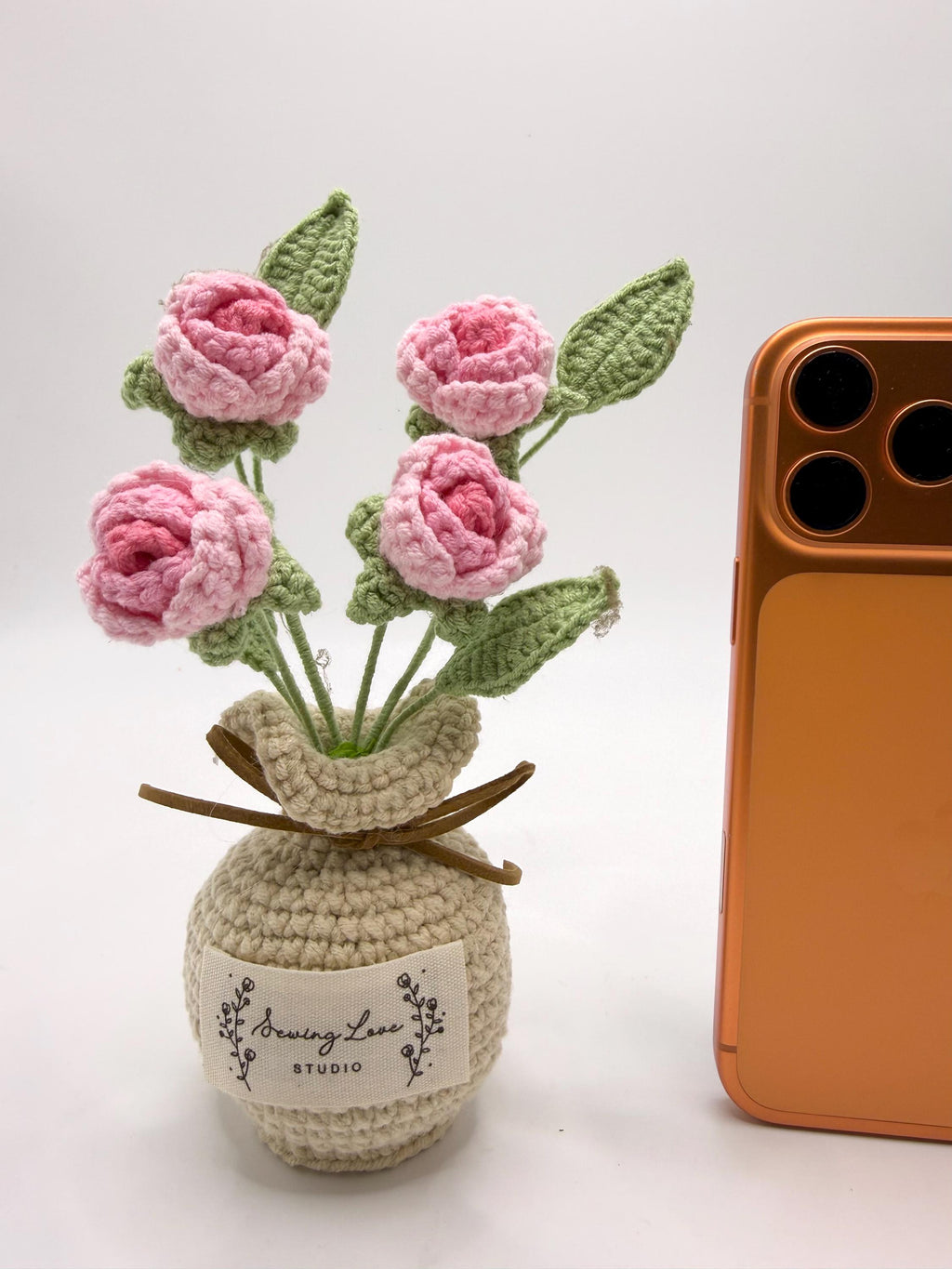 CrochetRecipe Handmade Crochet Rose Bouquet Vase Personalized Gift 7in