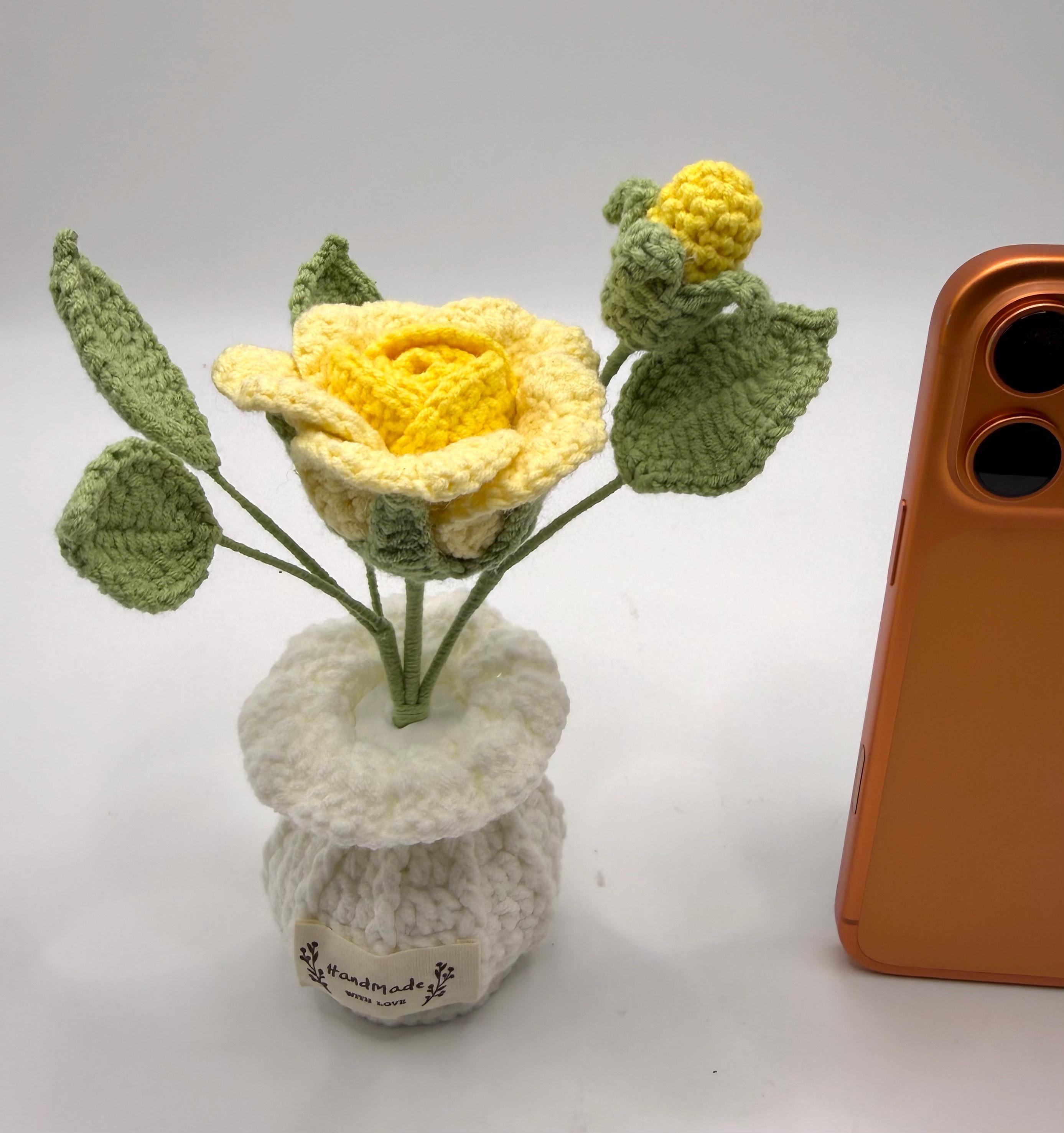 CrochetRecipe Handmade Crochet Rose Bouquet Vase Personalized Gift 7in