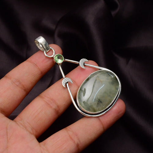 EkkJewels Handmade Prehnite Pendant 925 Sterling Silver Gemstone Necklace