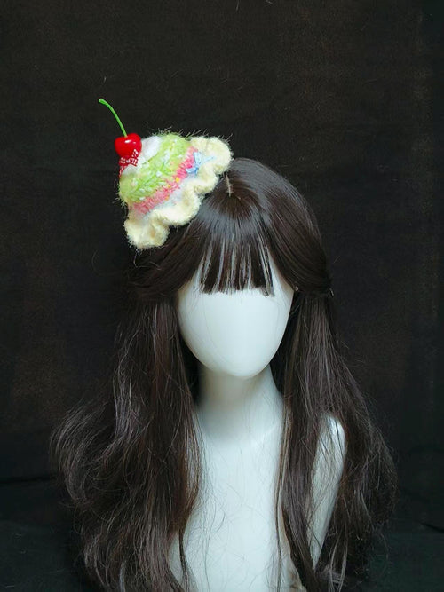 Birthday Cream Cake Hat With Cherry Sweet Whimsical Handmade Headpiece