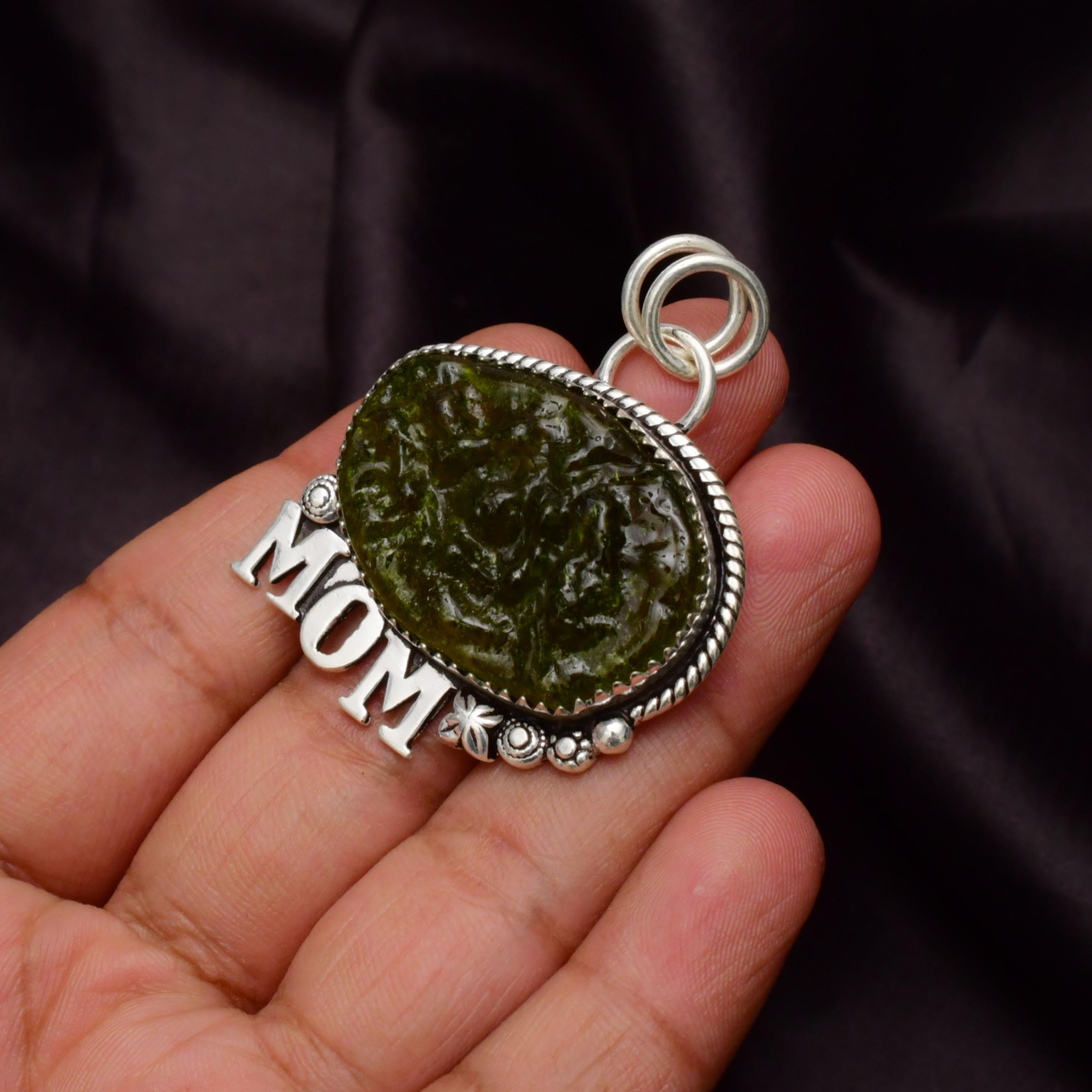 EkkJewels Handmade Moldavite Pendant 925 Sterling Silver Mom Necklace