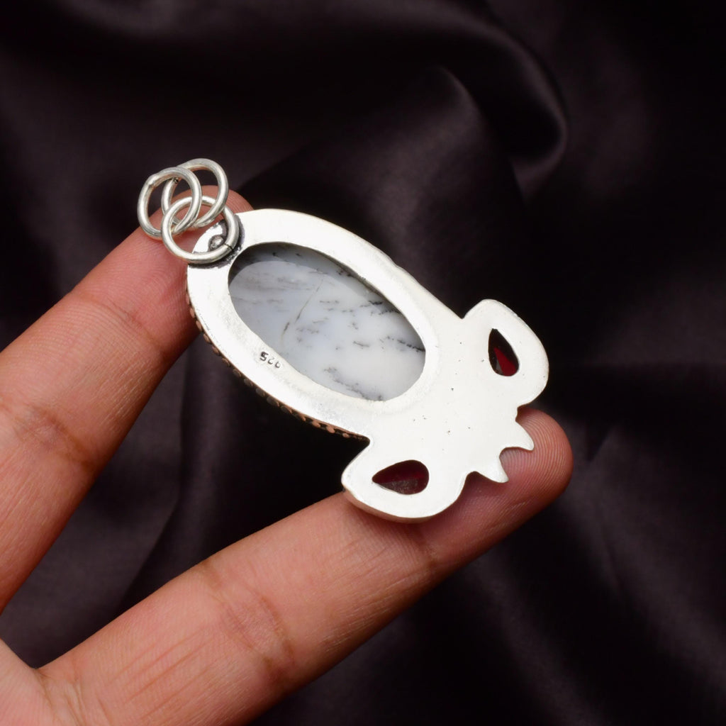 Dendrite Opal Gemstone 925 Sterling Silver Pendant Necklace - Handmade Jewelry