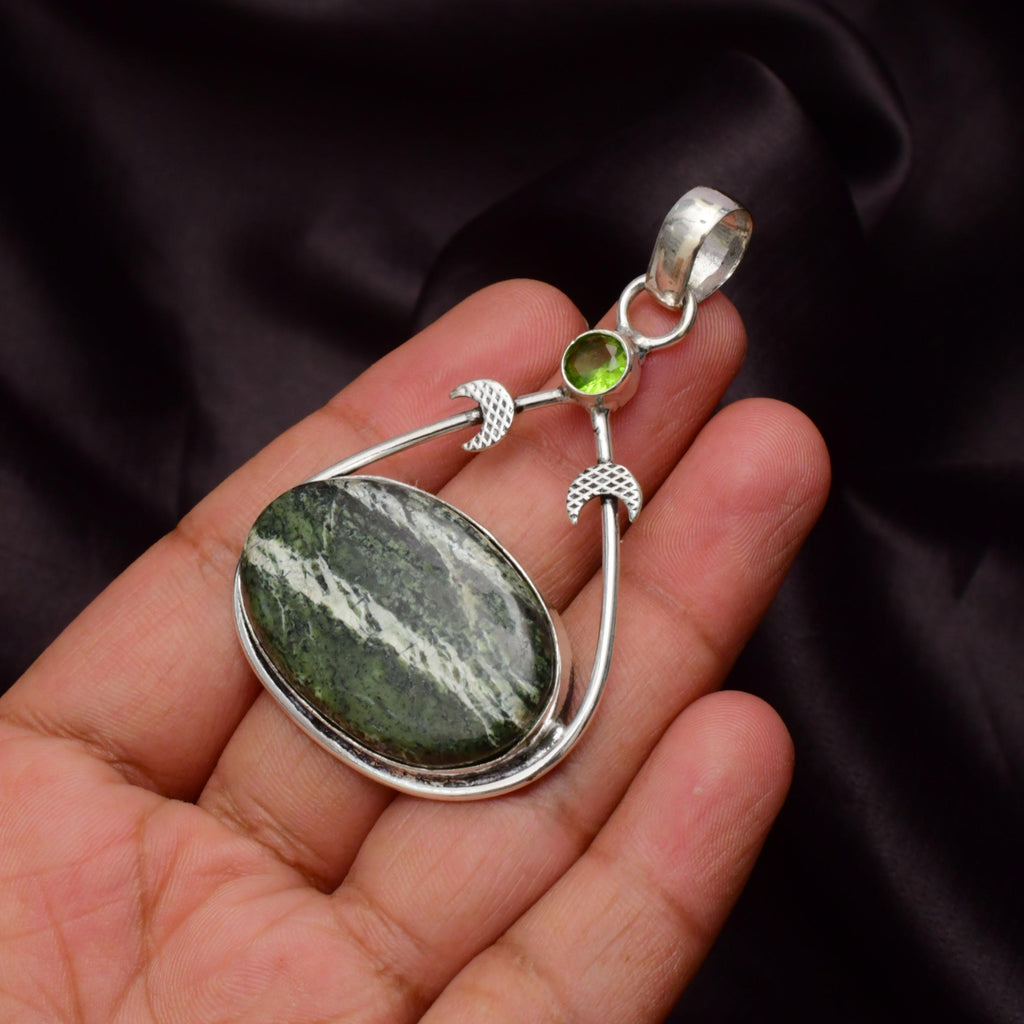 EkkJewels Green Swiss Opal Gemstone 925 Sterling Silver Pendant Necklace