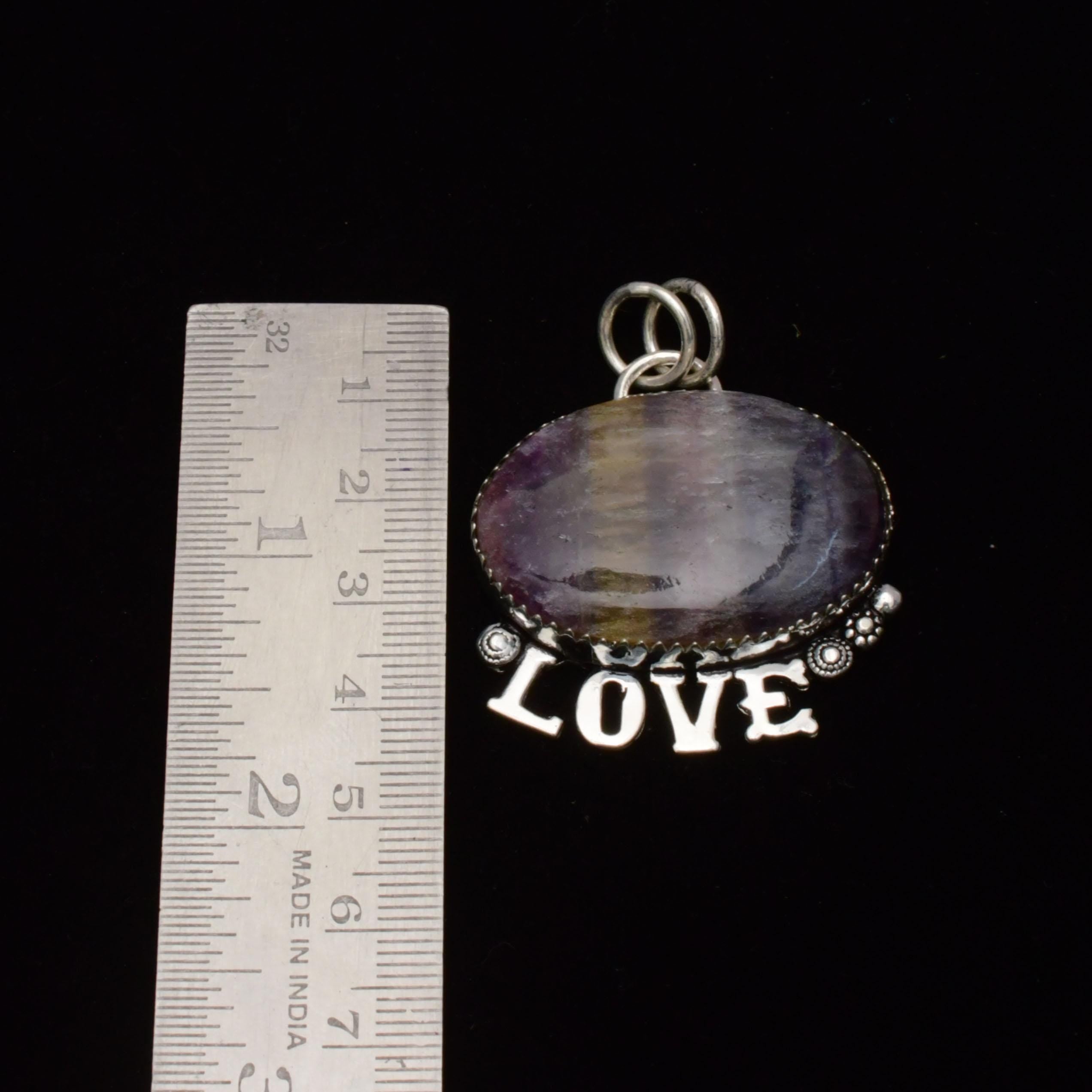EkkJewels Fluorite Gemstone 925 Sterling Silver LOVE Pendant Necklace