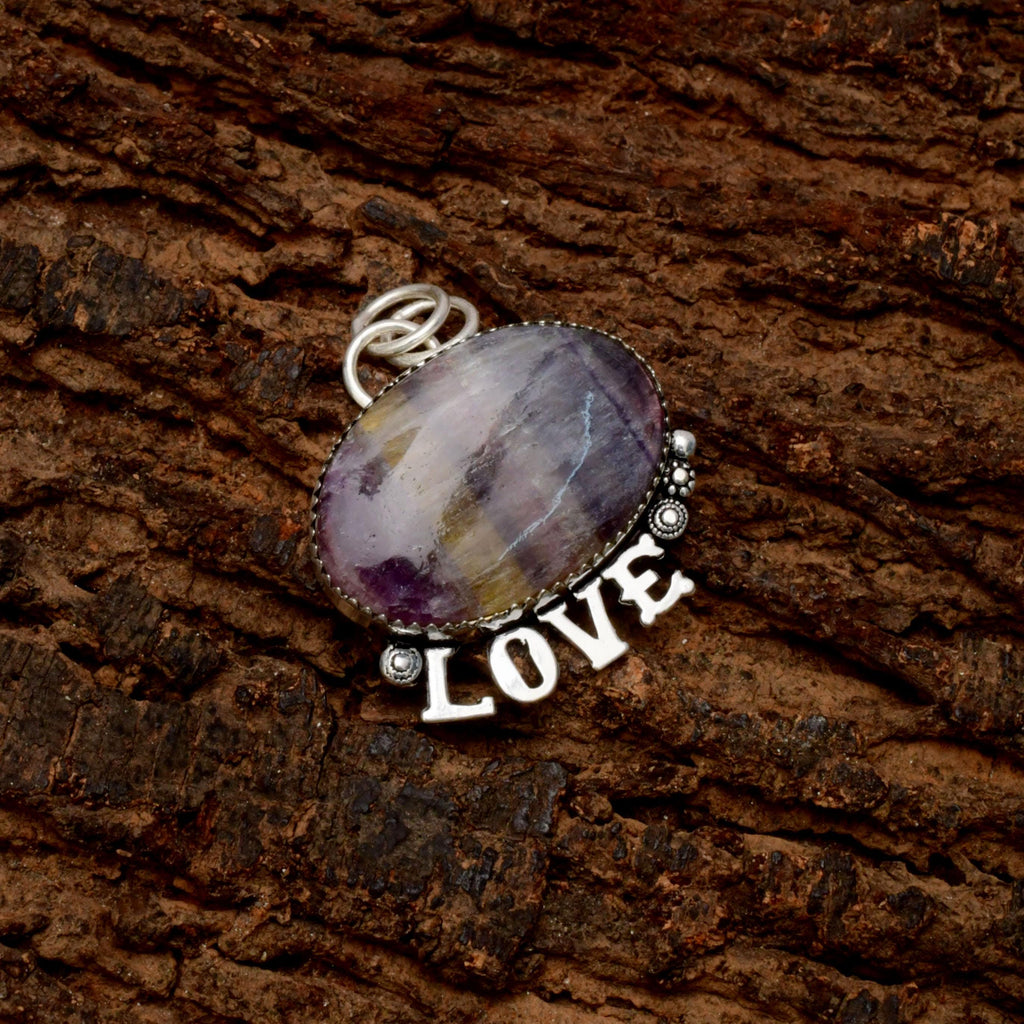 EkkJewels Fluorite Gemstone 925 Sterling Silver LOVE Pendant Necklace