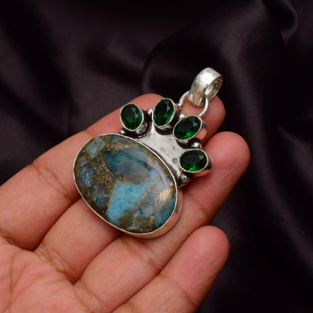 EkkJewels Copper Neon Apatite Gemstone Pendant 925 Sterling Silver Necklace
