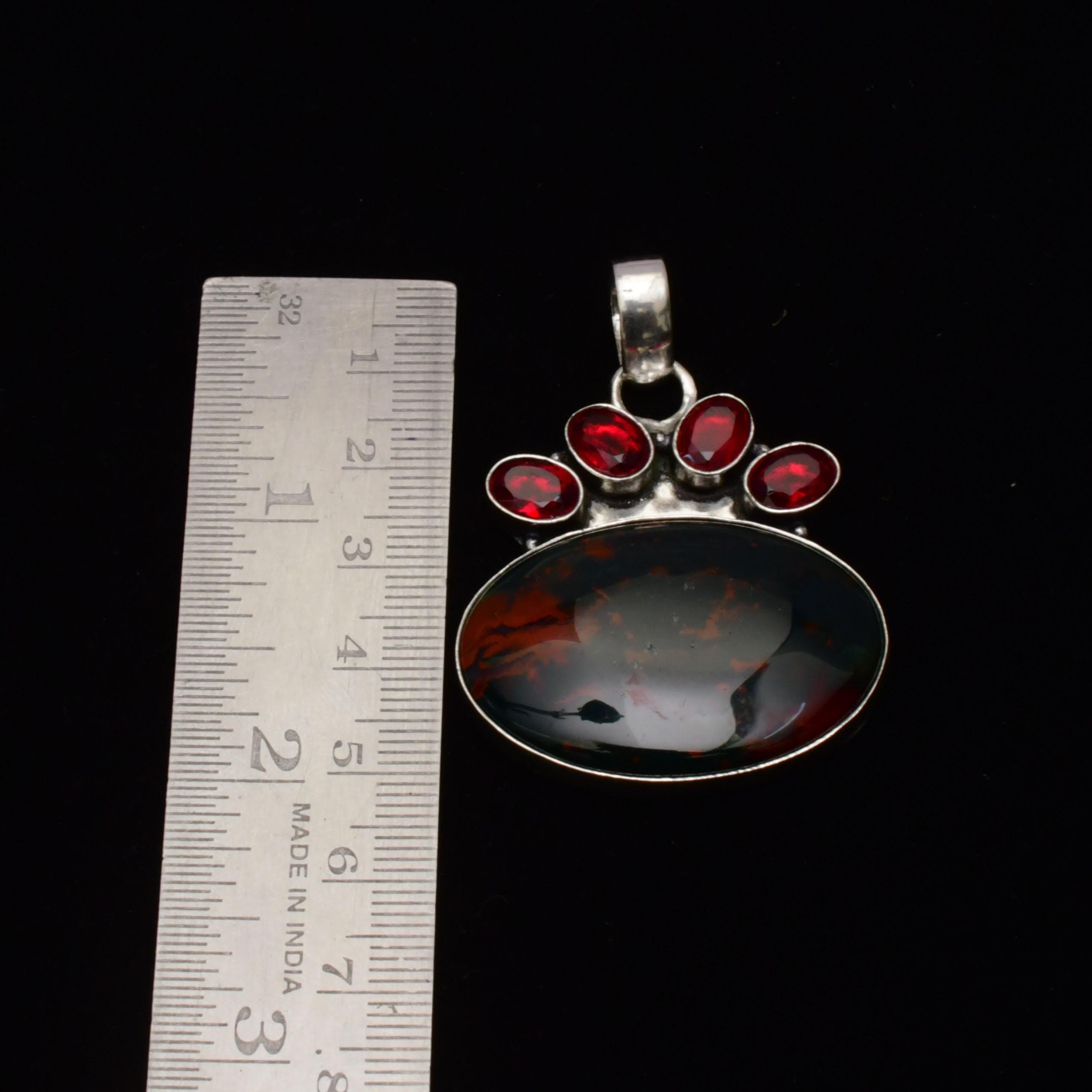 EkkJewels Blood Stone Gemstone Pendant 925 Sterling Silver 2in