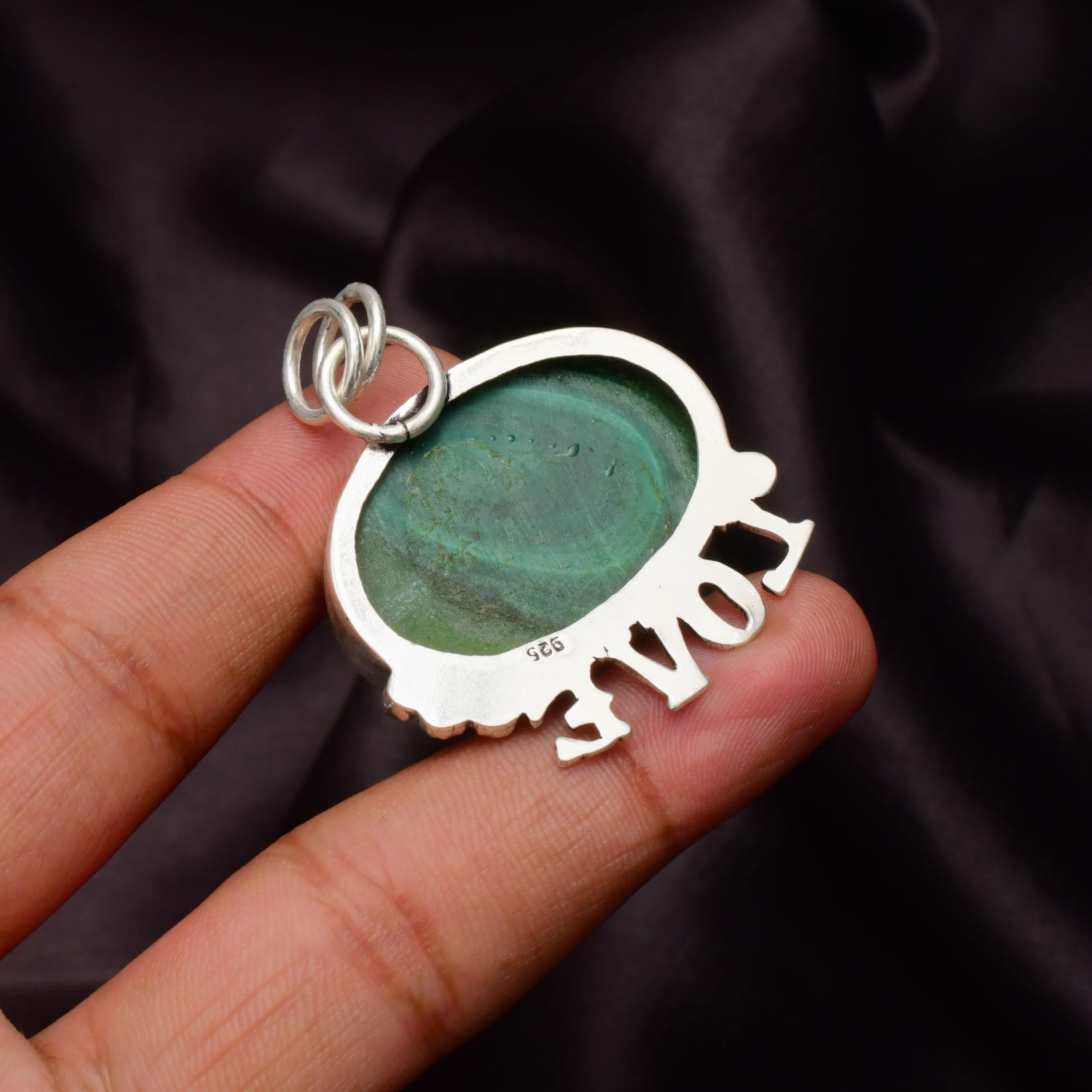 EkkJewels Handmade Malachite Gemstone Mom Pendant 925 Sterling Silver
