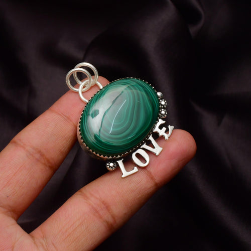 EkkJewels Handmade Malachite Gemstone Mom Pendant 925 Sterling Silver