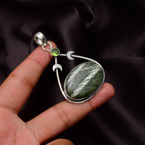 EkkJewels Green Swiss Opal Gemstone 925 Sterling Silver Pendant Necklace
