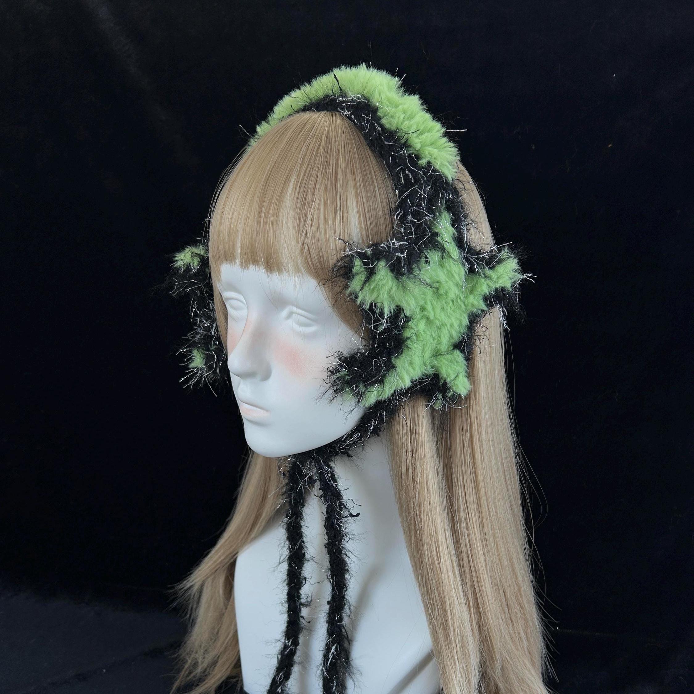 Neon Green Star Earmuffs Y2K Rave Festival Kawaii Ear Covers