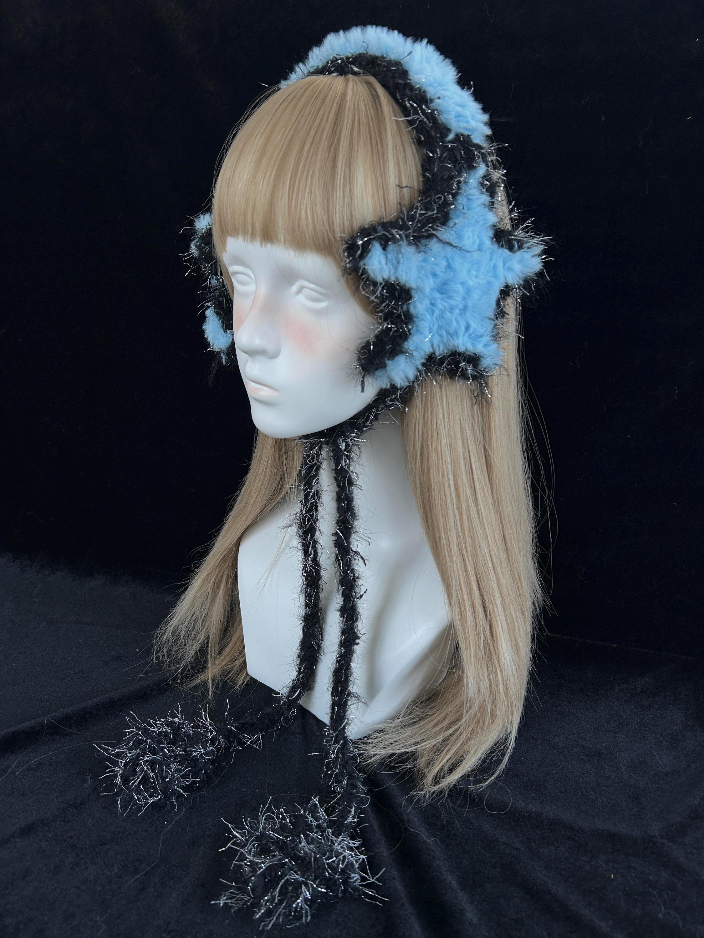 StellarPride Light Blue Star Earmuffs Y2K Rave Kawaii Festival