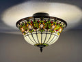 U2Antique Floral Dragonfly Tiffany Flush Mount Ceiling Lamp 14in