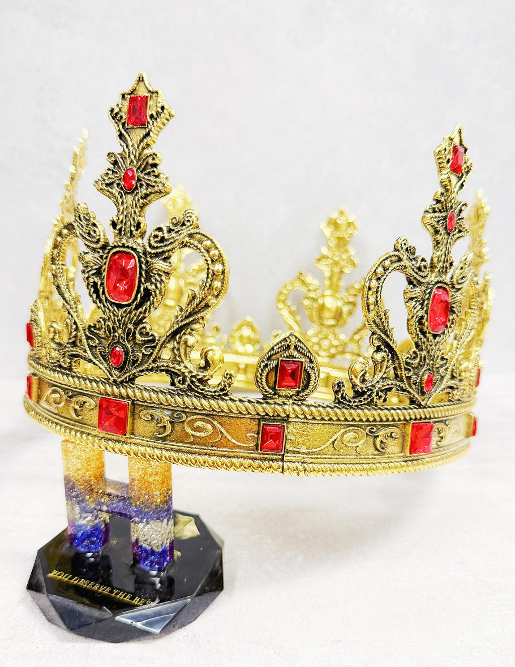 HappyJewelryWorld Vintage Gold Crown Red Crystal Gemstone XL