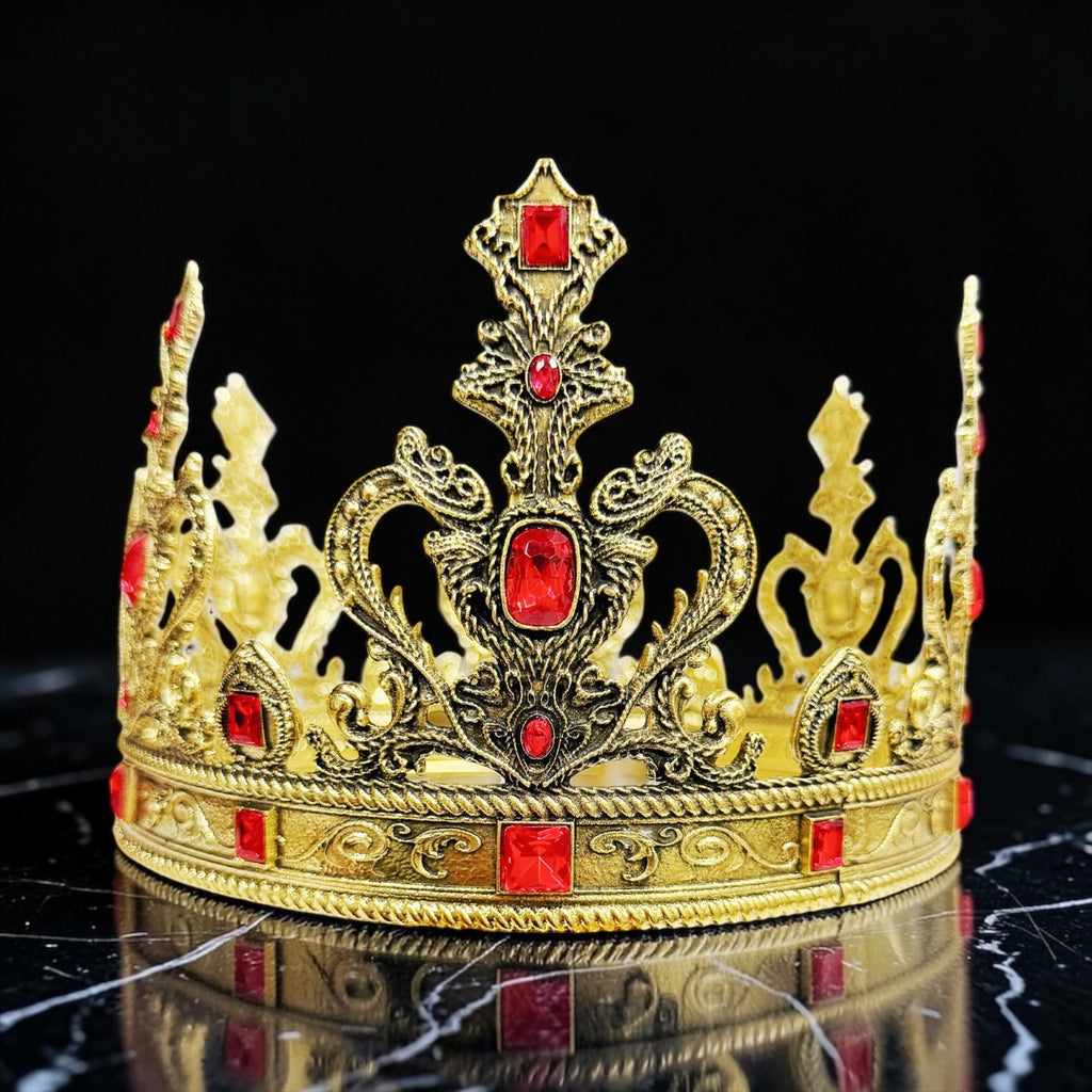 HappyJewelryWorld Vintage Gold Crown Red Crystal Gemstone XL