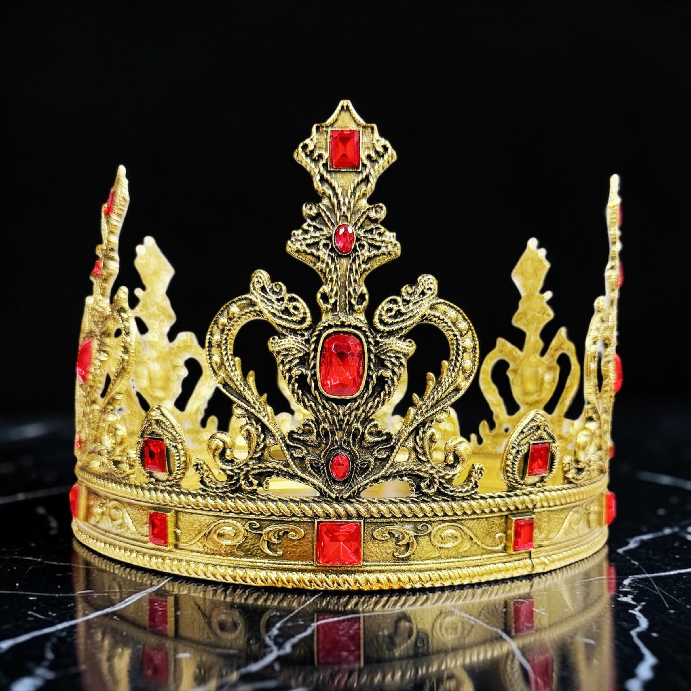 HappyJewelryWorld Vintage Gold Crown Red Crystal Gemstone XL