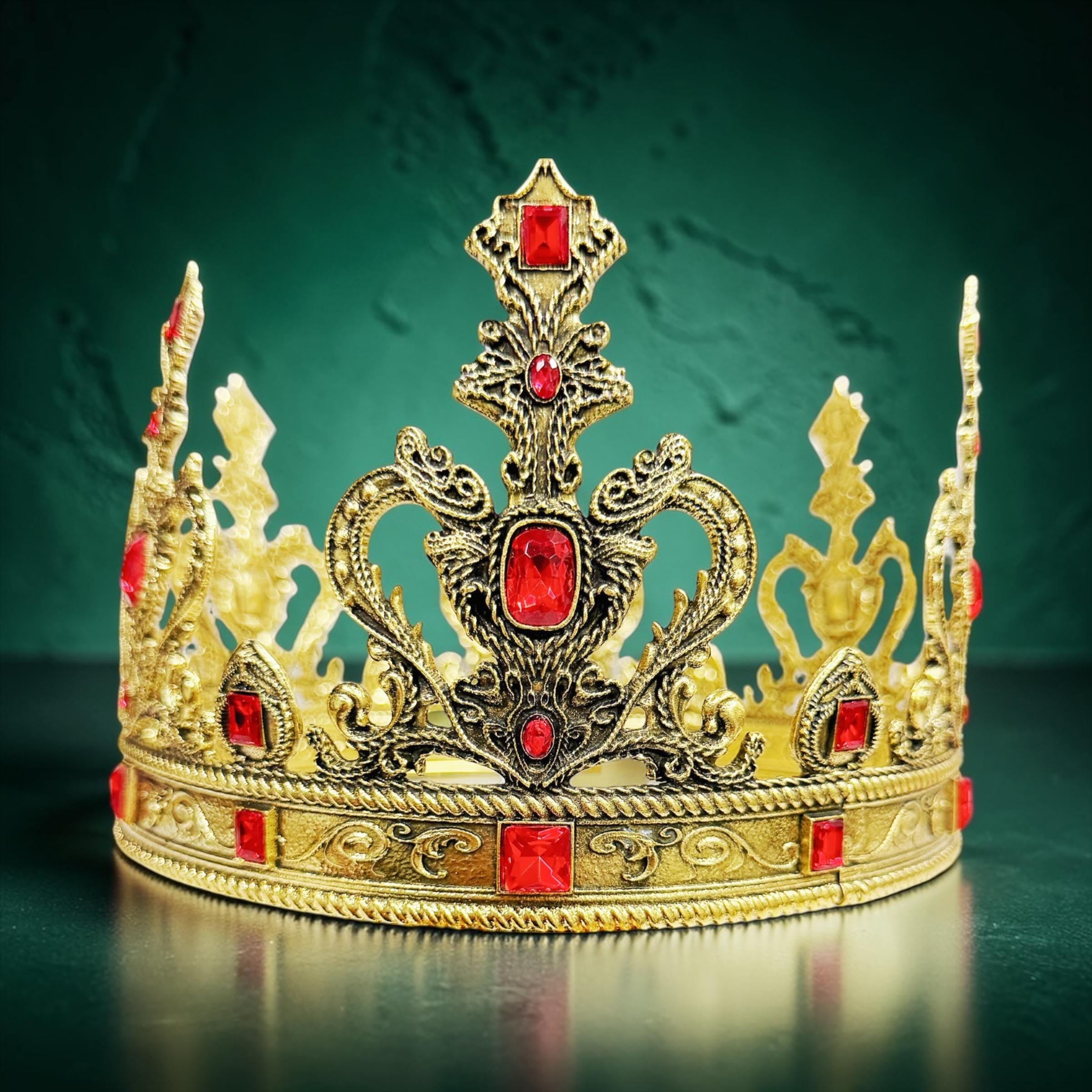 HappyJewelryWorld Vintage Gold Crown Red Crystal Gemstone XL