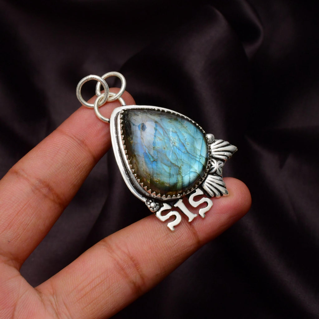Labradorite Gemstone 925 Sterling Silver SIS Handmade Pendant Necklace