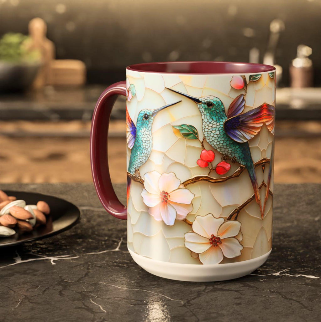 LELORESTORE Hummingbird Stained Glass Mug Floral Coffee Cup