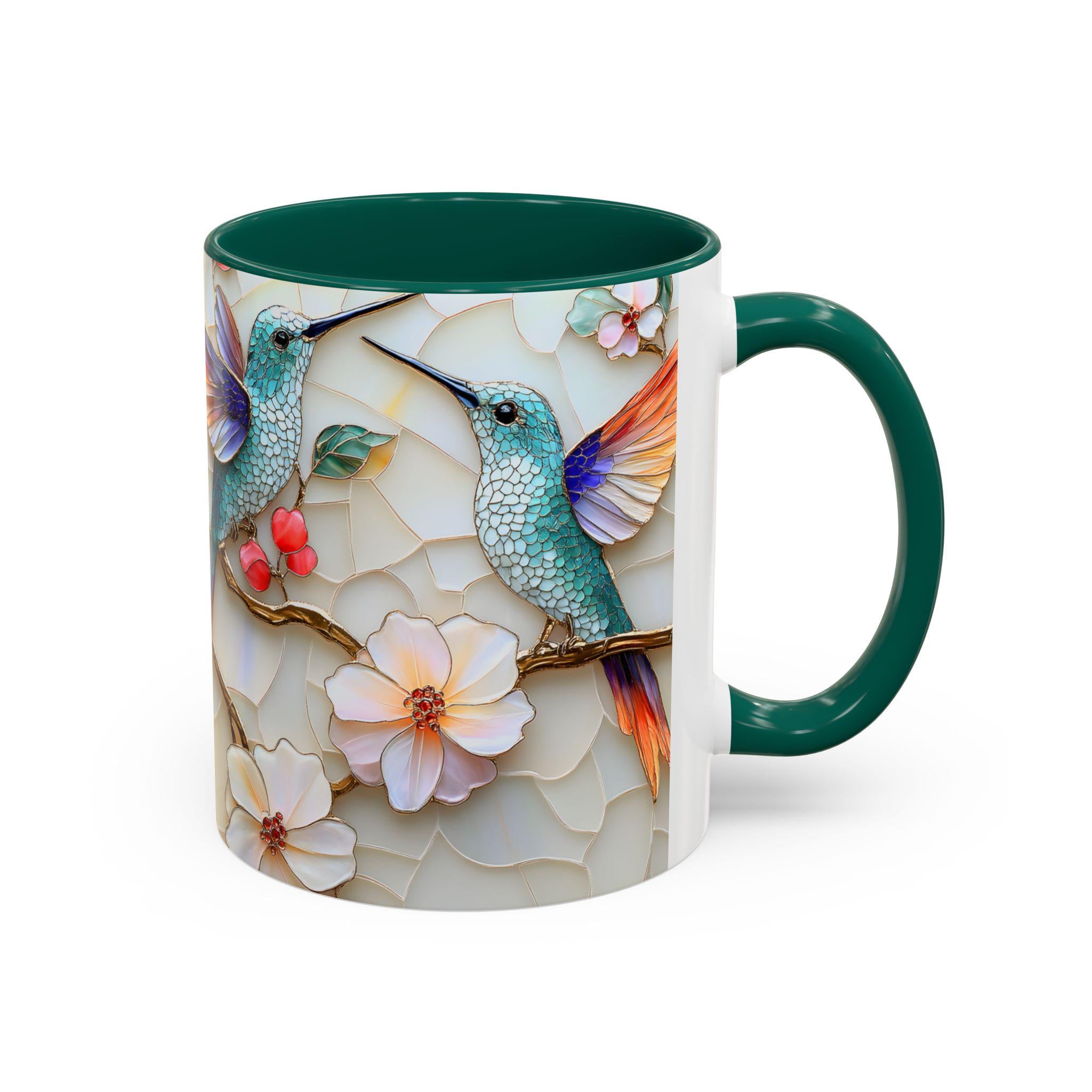 LELORESTORE Hummingbird Stained Glass Mug Floral Coffee Cup