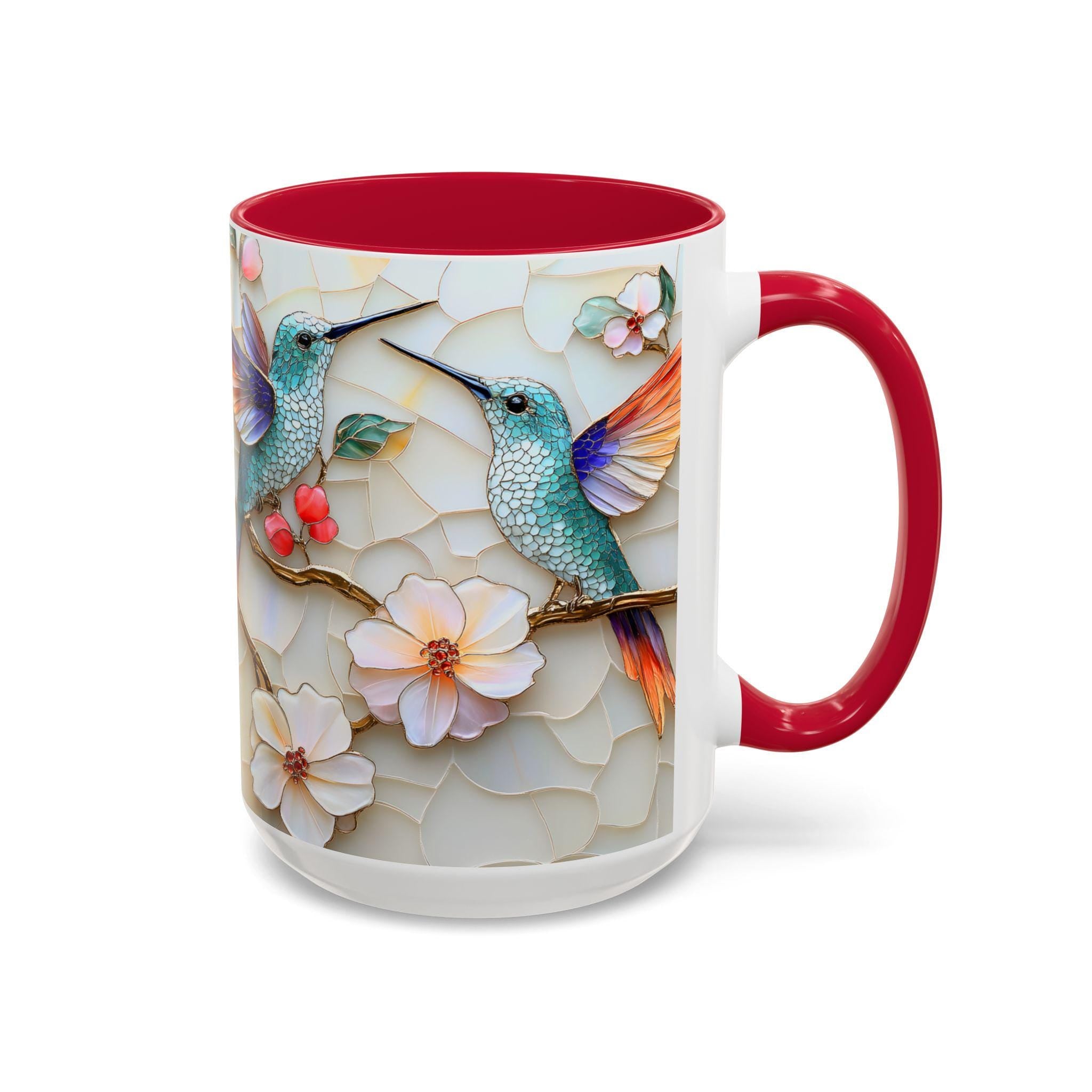 LELORESTORE Hummingbird Stained Glass Mug Floral Coffee Cup