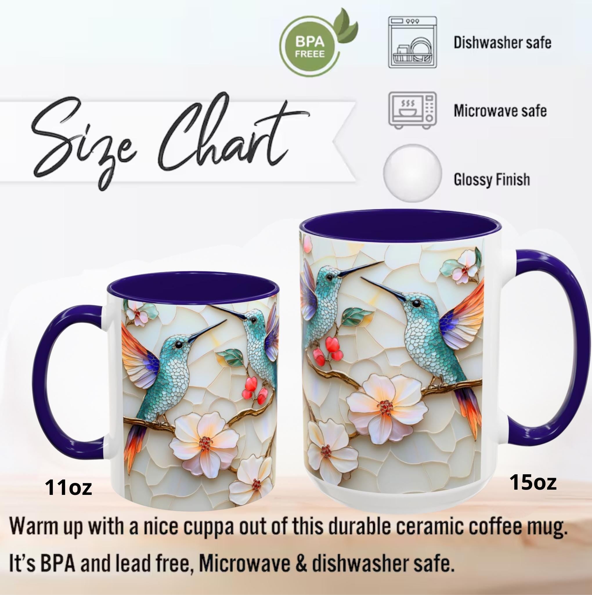 LELORESTORE Hummingbird Stained Glass Mug Floral Coffee Cup