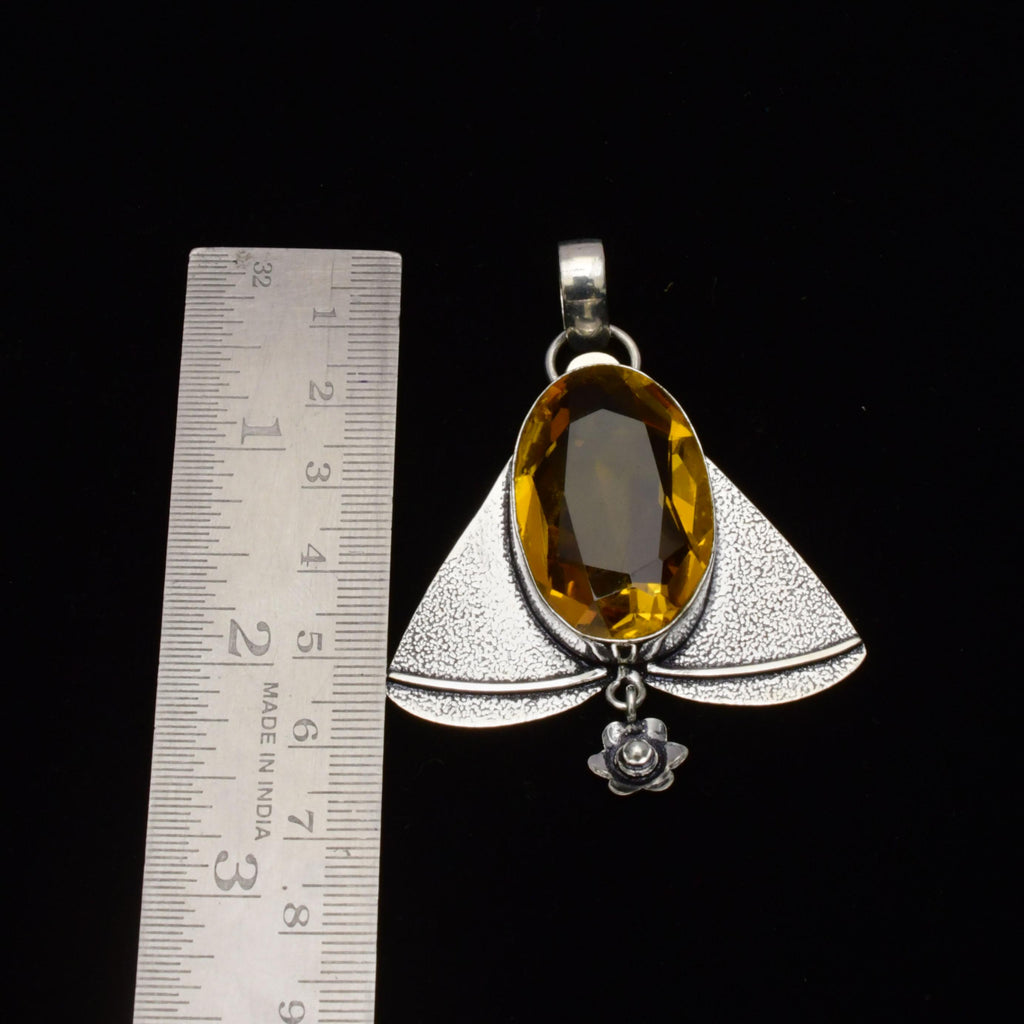 EkkJewels Handmade Citrine Gemstone 925 Sterling Silver Pendant Necklace