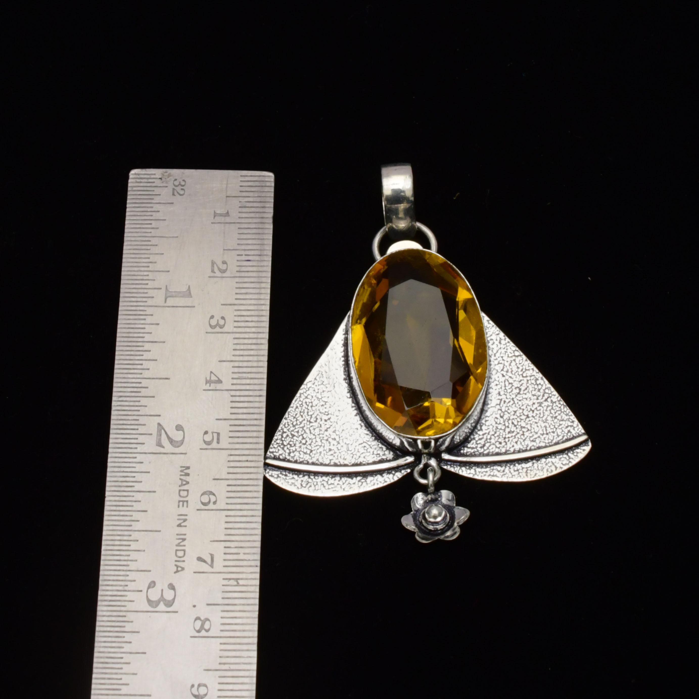 EkkJewels Handmade Citrine Gemstone 925 Sterling Silver Pendant Necklace