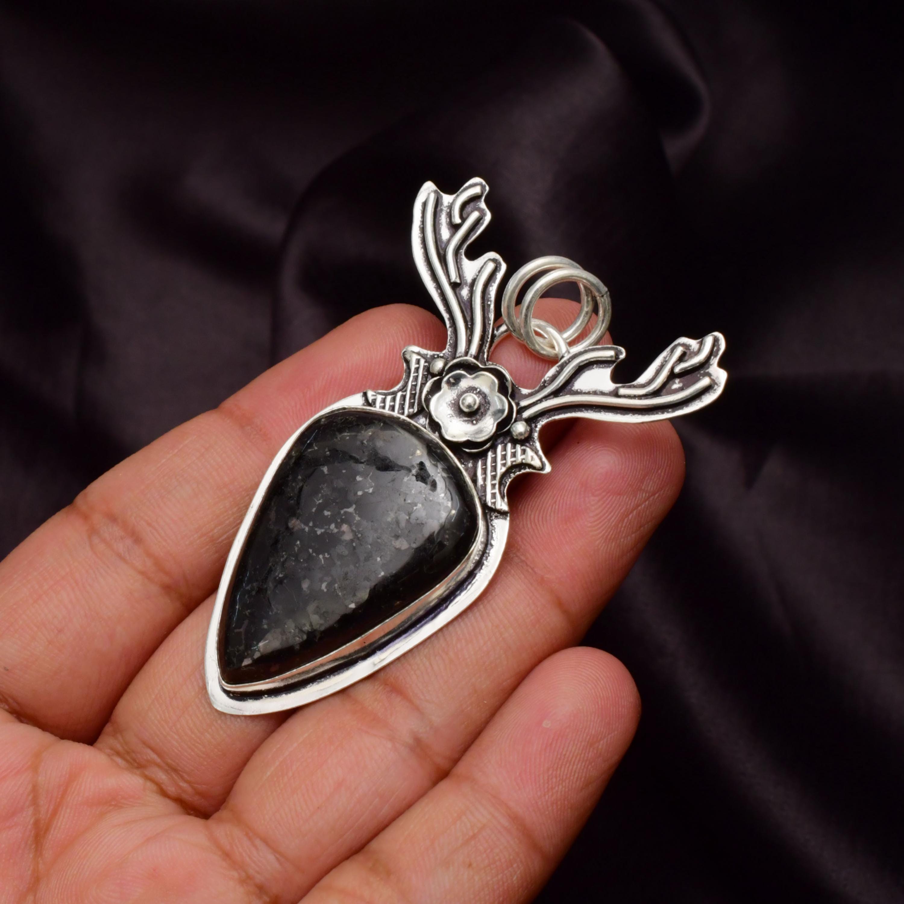 EkkJewels Nuummite Gemstone 925 Sterling Silver SIS Pendant Necklace