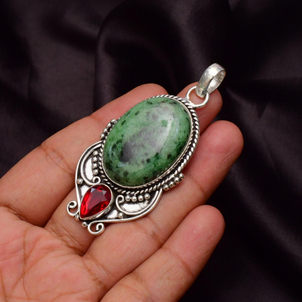 EkkJewels Ruby Zoisite Gemstone 925 Sterling Silver Pendant Necklace Handmade