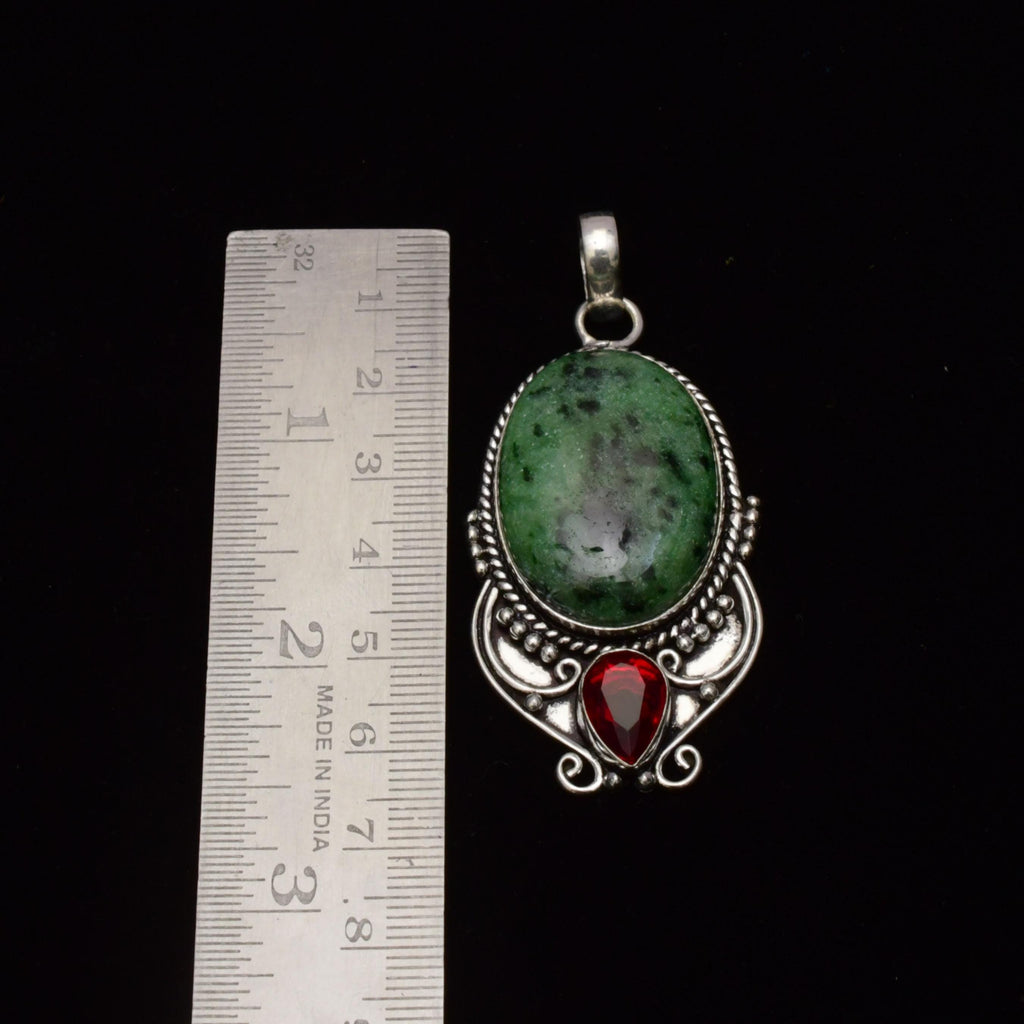 EkkJewels Ruby Zoisite Gemstone 925 Sterling Silver Pendant Necklace Handmade