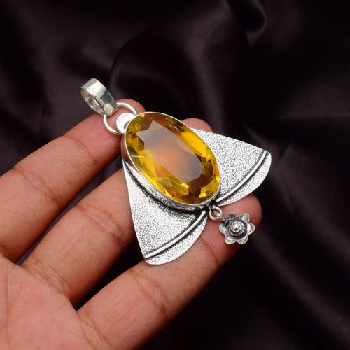 EkkJewels Handmade Citrine Gemstone 925 Sterling Silver Pendant Necklace