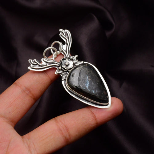 EkkJewels Nuummite Gemstone 925 Sterling Silver SIS Pendant Necklace
